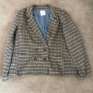 LC Lauren Conrad Women's Plaid Blazer - Black and Gray
